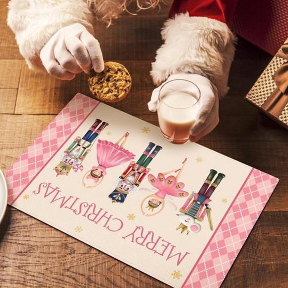 Nutcracker Placemats Christmas Decor Pink Xmas Holiday Table Decorations Set 6 - Picture 3 of 5
